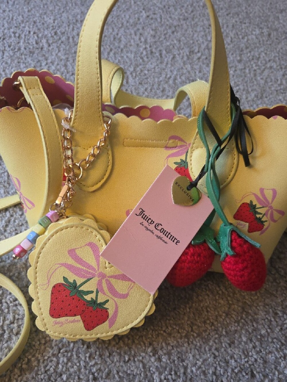 Juicy Couture Sweet Strawberry Mini Tote Yellow Pink Y2K Bag NWT